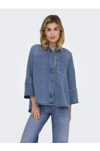 ONLY ONLGRACE 3/4 SL STUD DNM SHIRT GUA medium blue denim