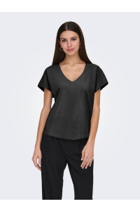 ONLY ONLASIA S/S V-NECK TOP CC JRS black/black glitter