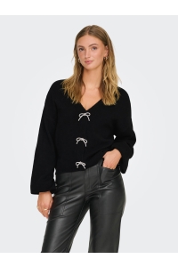ONLY ONLDONNA LS BOW V-NECK KNT black