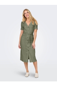 ONLY ONLSIESTA SS LIN BL SHIRT DRESS PNT: deep lichen green
