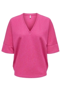 ONLY ONLIVY S/S GLITTER V-NECK TOP CS JR: pink yarrow/silver glitter