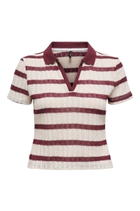 ONLY ONLHALIA S/S COLLAR TOP BOX JRS cloud dancer/ruby wine