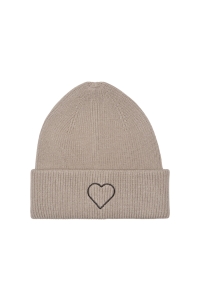 ONLY ONLALPHA LIFE EMBROIDERED RIB BEANI: taupe gray/coffee bean emb.