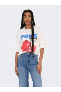 ONLY ONLPHOEBE S/S FRESH TOP BOX JRS cloud dancer/pomegranate w/o lab