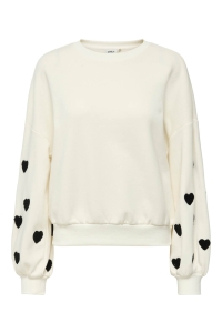 ONLY ONLMACY L/S O-NECK BOX CC SWT cloud dancer/w. black hearts