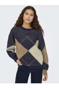 ONLY ONLNOEME LIFE LS JQ O-NECK KNT night sky/cocoa creme/biscotti/m