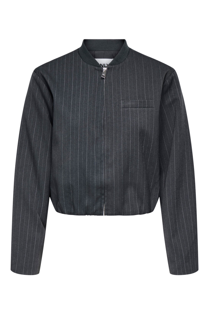 ONLY ONLAGGIE LIFE L/S PINSTRIPE BOMBER : dark grey melange/white pinstrip