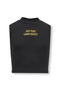 ONLY KOGLINEA LIFE TEXT S/L SHORT TOP CS: black/easy peasy lemon squezzie