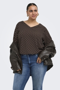 Carmakoma CARVICA L/S V-NECK TOP WVN NOOS coffee bean/crazy squares