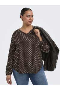 Carmakoma CARVICA L/S V-NECK TOP WVN NOOS coffee bean/crazy squares