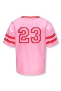 ONLY KOGLULU S/S V-NECK SPORTY TOP CS JR: begonia pink/mars red lines/23/s
