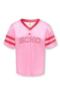 ONLY KOGLULU S/S V-NECK SPORTY TOP CS JR: begonia pink/mars red soho/23