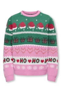 ONLY KOGHOHO XMAS LS PULLOVER KNT fuchsia pink/w. green jacket/cd/
