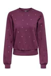 ONLY ONLATIKA L/S O-NECK GLITTER EMB. BO: mauve wine/anny hearts (mauve wi