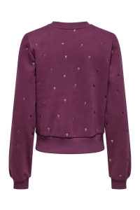 ONLY ONLATIKA L/S O-NECK GLITTER EMB. BO: mauve wine/anny hearts (mauve wi