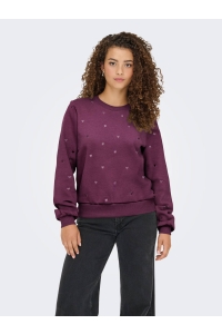 ONLY ONLATIKA L/S O-NECK GLITTER EMB. BO: mauve wine/anny hearts (mauve wi