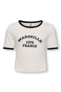 ONLY KOGNINA LIFE S/S CONTRAST TOP CS JR: cloud dancer/black+print marseil