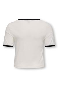 ONLY KOGNINA LIFE S/S CONTRAST TOP CS JR: cloud dancer/black+print marseil