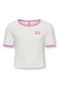 ONLY KOGNINA LIFE S/S CONTRAST TOP CS JR: cloud dancer/fuchsia pink+print