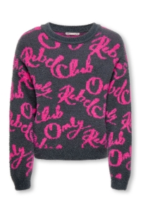 ONLY KOGDINA L/S JACQUARD O-NECK KNT blackened pearl/magenta