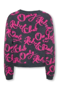 ONLY KOGDINA L/S JACQUARD O-NECK KNT blackened pearl/magenta
