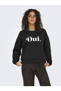 ONLY ONLBEST L/S PRINT CREW NECK SWT black/oui (white text)