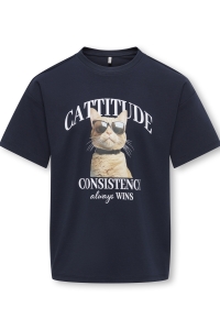 ONLY KOGBILLIE SS LOOSE TEDDY TOP JRS NO: night sky/cattitude