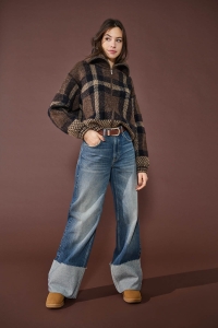 ONLY ONLMAROON LS ZIP COLLAR CARDIGAN KN: black/chocolate martini/biscotti