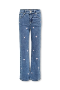 ONLY:KIDS ONLY KMGJUICY WIDE LEG HEART EMB JEANS N: light medium blue denim/pink hea