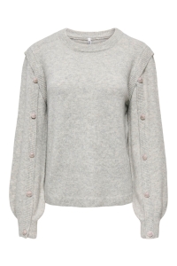 ONLY ONLRENE LIFE LS BUTTON O-NECK CS KN: light grey melange/gold button