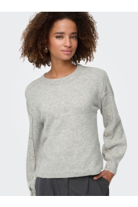 ONLY ONLRENE LIFE LS BUTTON O-NECK CS KN: light grey melange/gold button