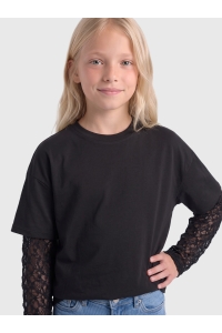 ONLY KOGLIA L/S LACE SLEEVE TEE JRS black/black lace skirt