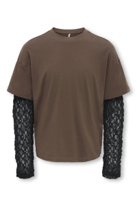 ONLY KOGLIA L/S LACE SLEEVE TEE JRS bracken/black lace skirt