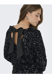 ONLY ONLCONFIDENCE L/S SEQUIN BOW TOP JR: black/black sequins+black bow