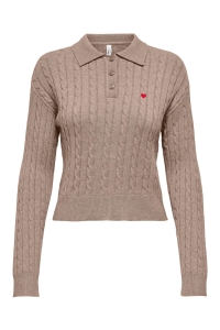 ONLY ONLKATIA LS CABLE POLO CC KNT mocha meringue/mel/true red hear
