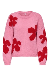 ONLY ONLBOOTLE LS FLOWER O-NECK KNT wild rose/salsa