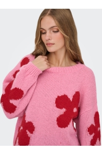 ONLY ONLBOOTLE LS FLOWER O-NECK KNT wild rose/salsa