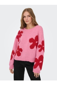 ONLY ONLBOOTLE LS FLOWER O-NECK KNT wild rose/salsa