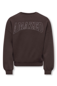 ONLY KOGKIKI LIFE L/S OVZ O-NECK STUD BR: black coffee/amazed