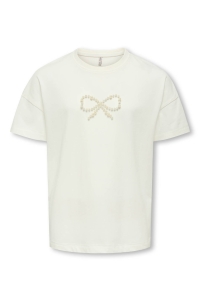 ONLY KOGKATE LIFE SS O-NECK PEARL TOP JR: cloud dancer/bow