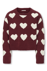 ONLY KOGSUS L/S O-NECK CHINELLE PULLOVER: cabernet/heart/egret
