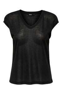 carmakoma CARSILVERY S/S V NECK LUREX TOP JRS: black