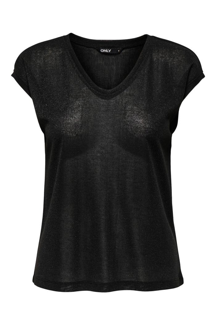 carmakoma CARSILVERY S/S V NECK LUREX TOP JRS: black