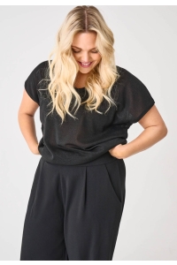 carmakoma CARSILVERY S/S V NECK LUREX TOP JRS: black