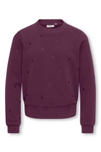 ONLY KOGATIKA L/S O-NECK EMB HEART SWT mauve wine/emb hearts/mauve wine