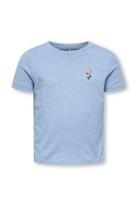 Only Kids KMGVEGA LIFE SS REG EMB TEE BOX JRS: soft chambray/emb. flower