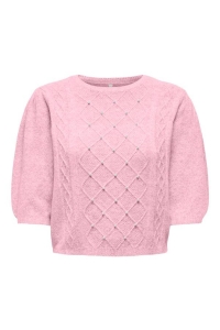 ONLY ONLGLORIA LIFE SS PEARL O-NECK CC K: pink-a-boo/melange/white pearls