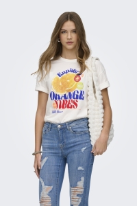 ONLY ONLBOLETTE S/S TOP BOX CC JRS cloud dancer/orange vibes