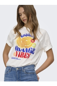 ONLY ONLBOLETTE S/S TOP BOX CC JRS cloud dancer/orange vibes