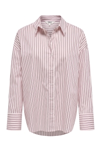 ONLY ONLOREGON ALVA LS REG SHIRT NOOS WV: fuchsia pink/bordeaux+white